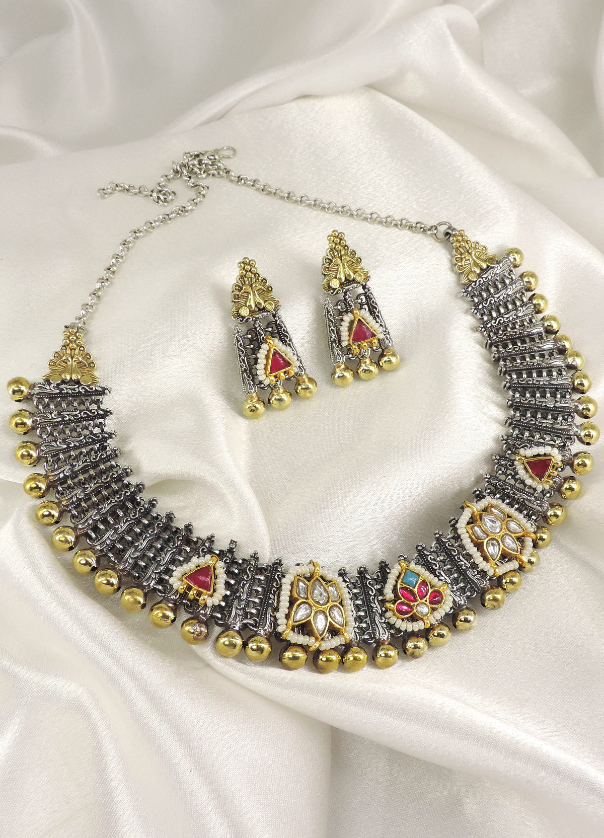 Dual Tone Kundan Choker Set by Joyrias