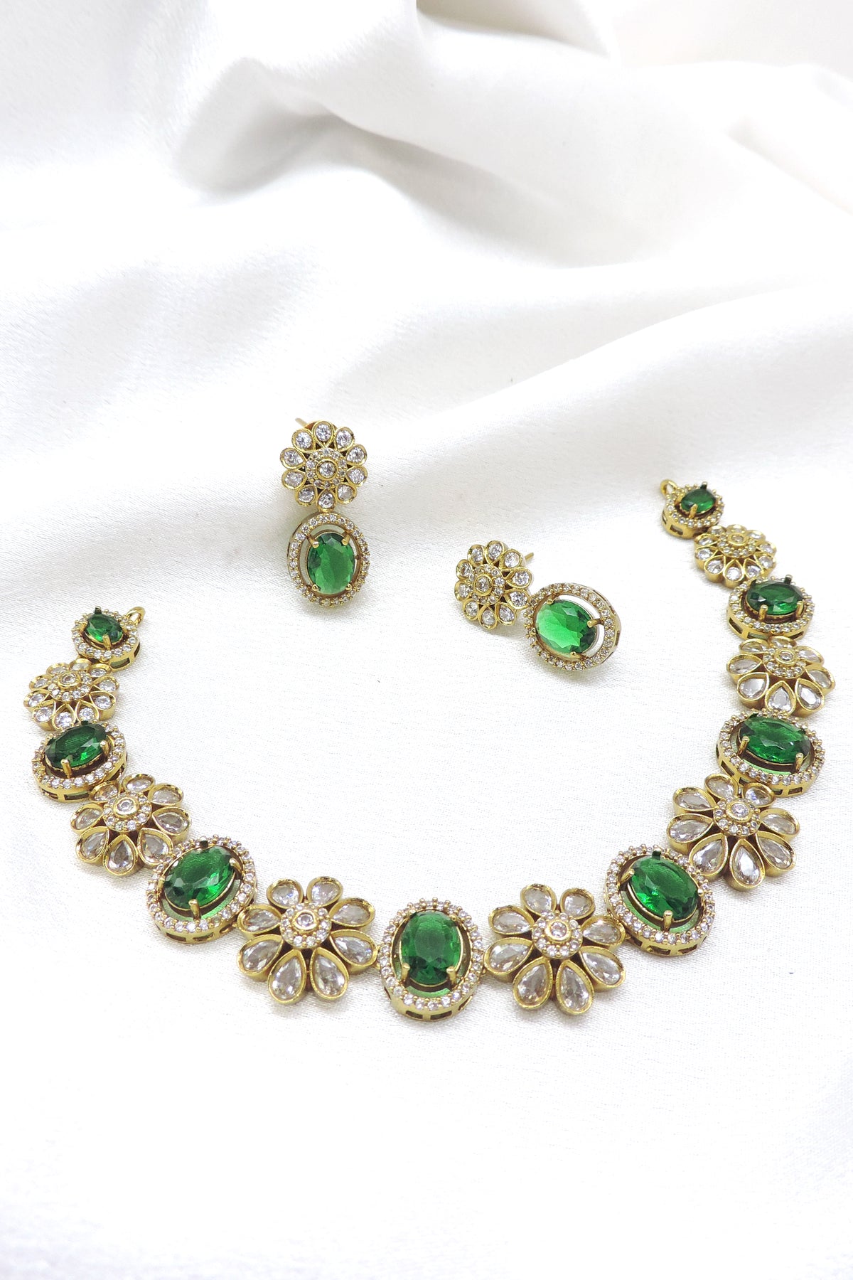 Ruby Floral CZ AD Necklace Set