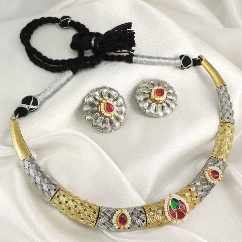 Dual Tone Meenakari Ruby Hasli Set by Joyrias