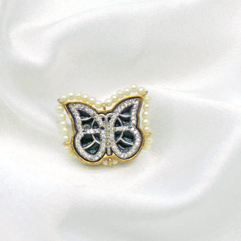 Oxidised butterfly ring with CZ detailing and pearl border from joyrias