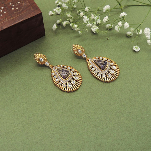 Royal gold plated Kundan teardrop earrings – Indian bridal earrings for weddings USA – Joyrias