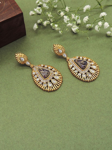 Royal gold plated Kundan teardrop earrings – Indian bridal earrings for weddings USA – Joyrias