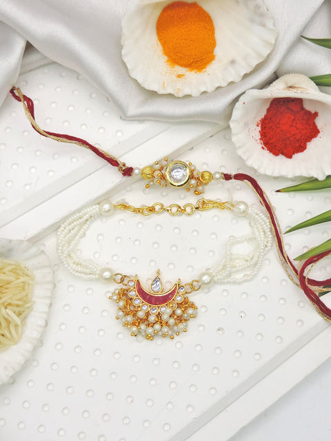 Kundan Pearl Bhaiya Bhabhi Rakhi Set