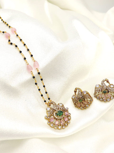 Peacock Mangalsutra Necklace Set | Pink & Green