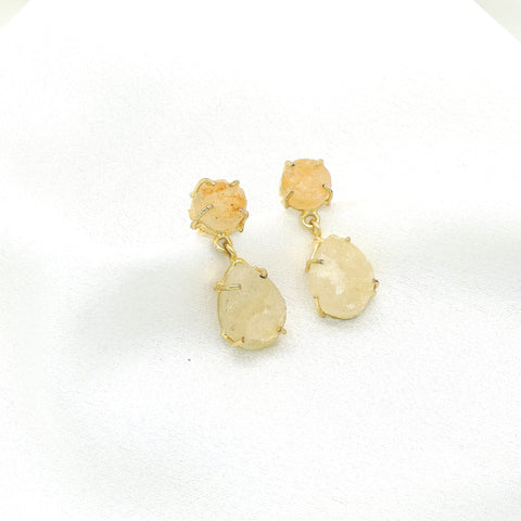 Raw Stone Drop Earrings | Gold Plated Natural Stone Earrings