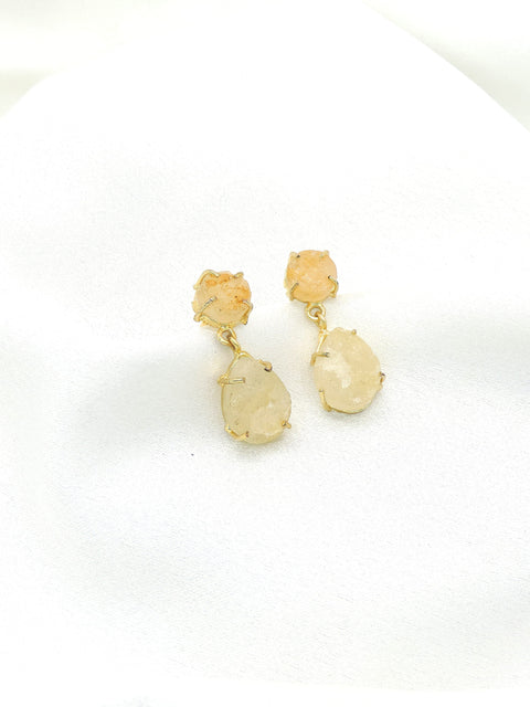 Raw Stone Drop Earrings | Gold Plated Natural Stone Earrings