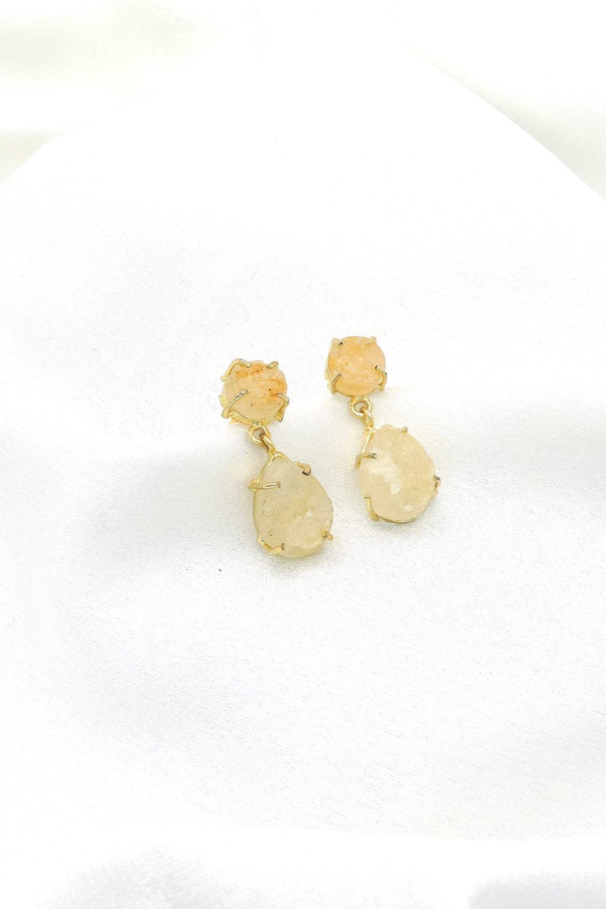 Raw Stone Drop Earrings | Gold Plated Natural Stone Earrings