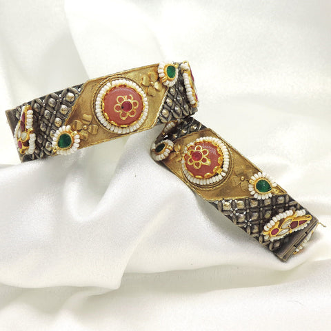 Dual tone ethnic cuff bangles by Joyrias