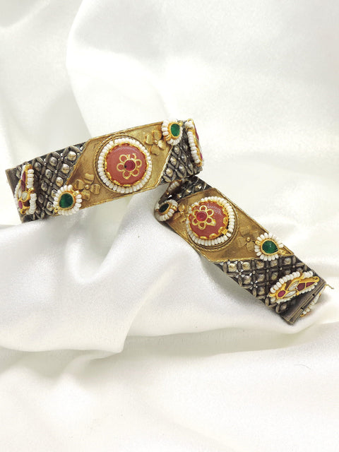 Dual tone ethnic cuff bangles by Joyrias