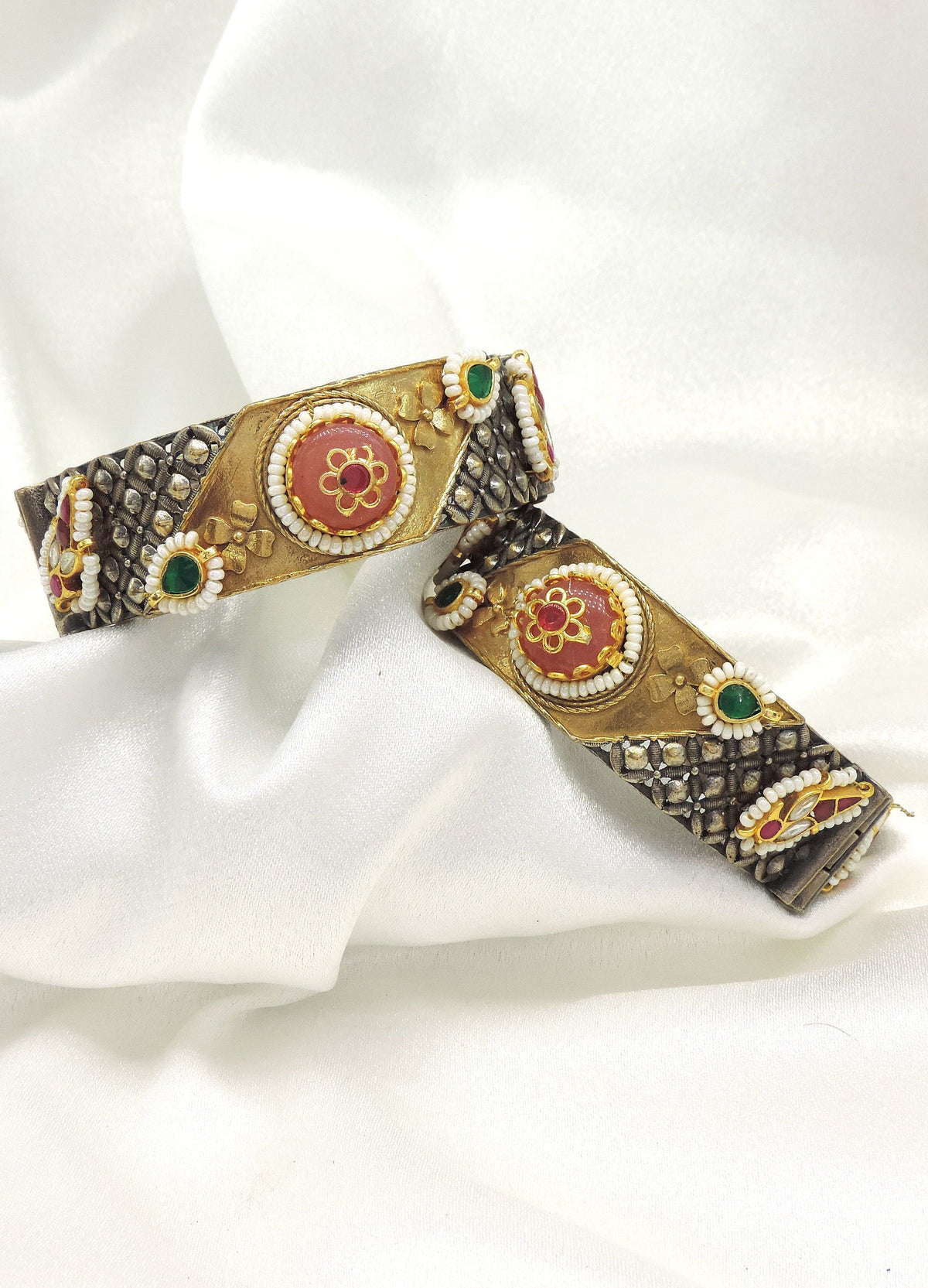 Dual tone ethnic cuff bangles by Joyrias