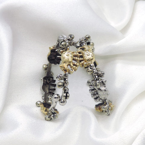 Oxidized dual-tone elephant charm openable bangle set with ghungroo detailing by joyrias