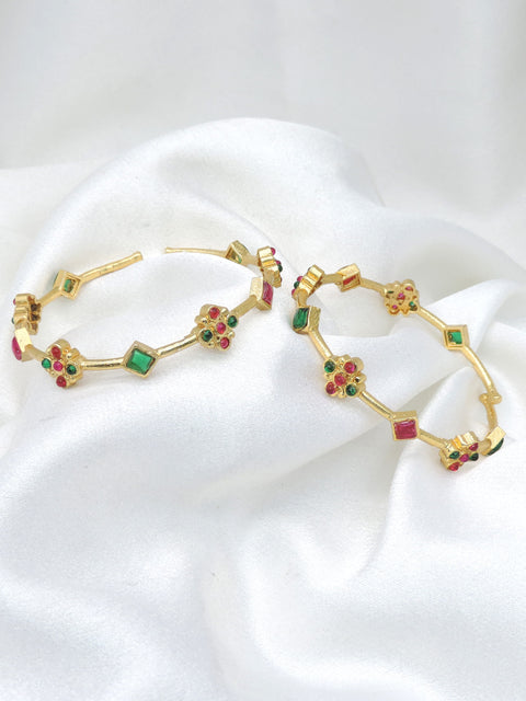 Gold-toned multicolor floral openable bangle set with traditional detailing by joyrias