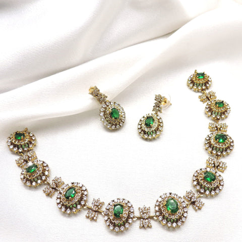 Royal multicolor CZ gold-plated necklace set with matching earrings by joyrias