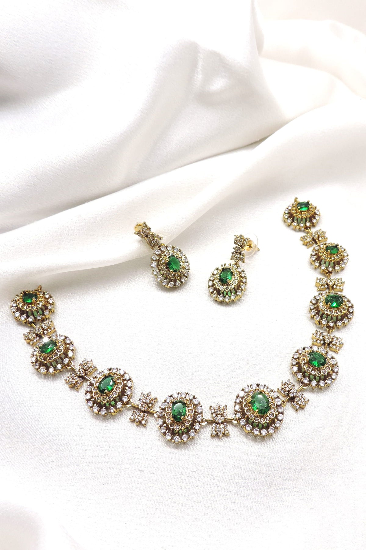Royal multicolor CZ gold-plated necklace set with matching earrings by joyrias