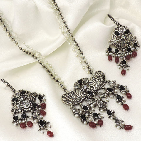 Oxidized black bead necklace set by Joyrias
