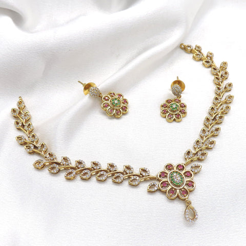Ruby emerald royal floral necklace set with matching earrings by joyrias