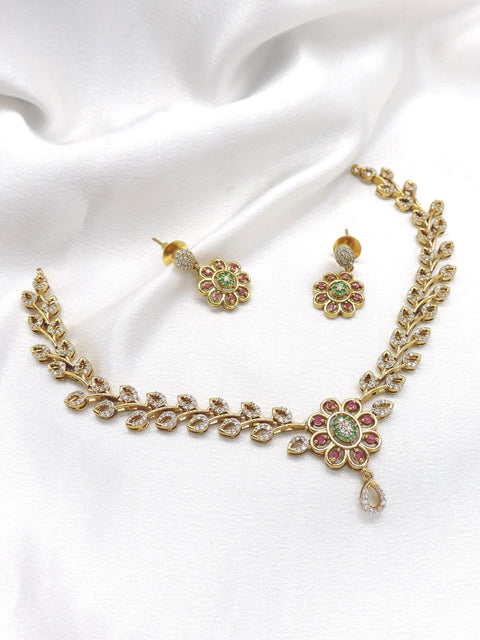 Ruby emerald royal floral necklace set with matching earrings by joyrias