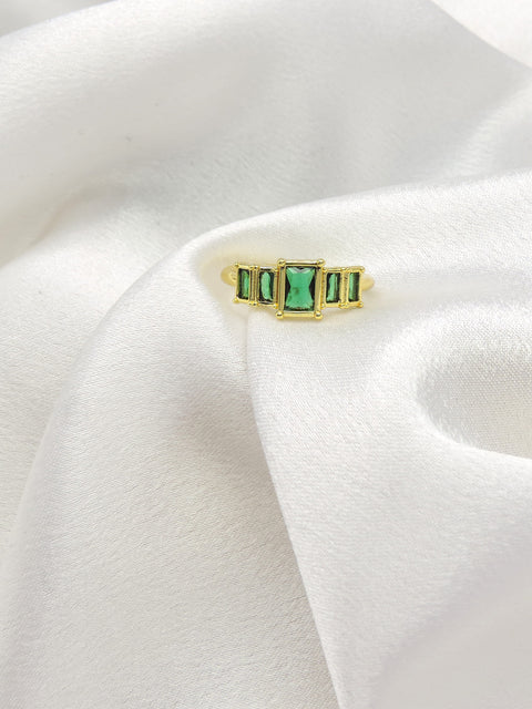 Green Baguette CZ Ring by Joyrias