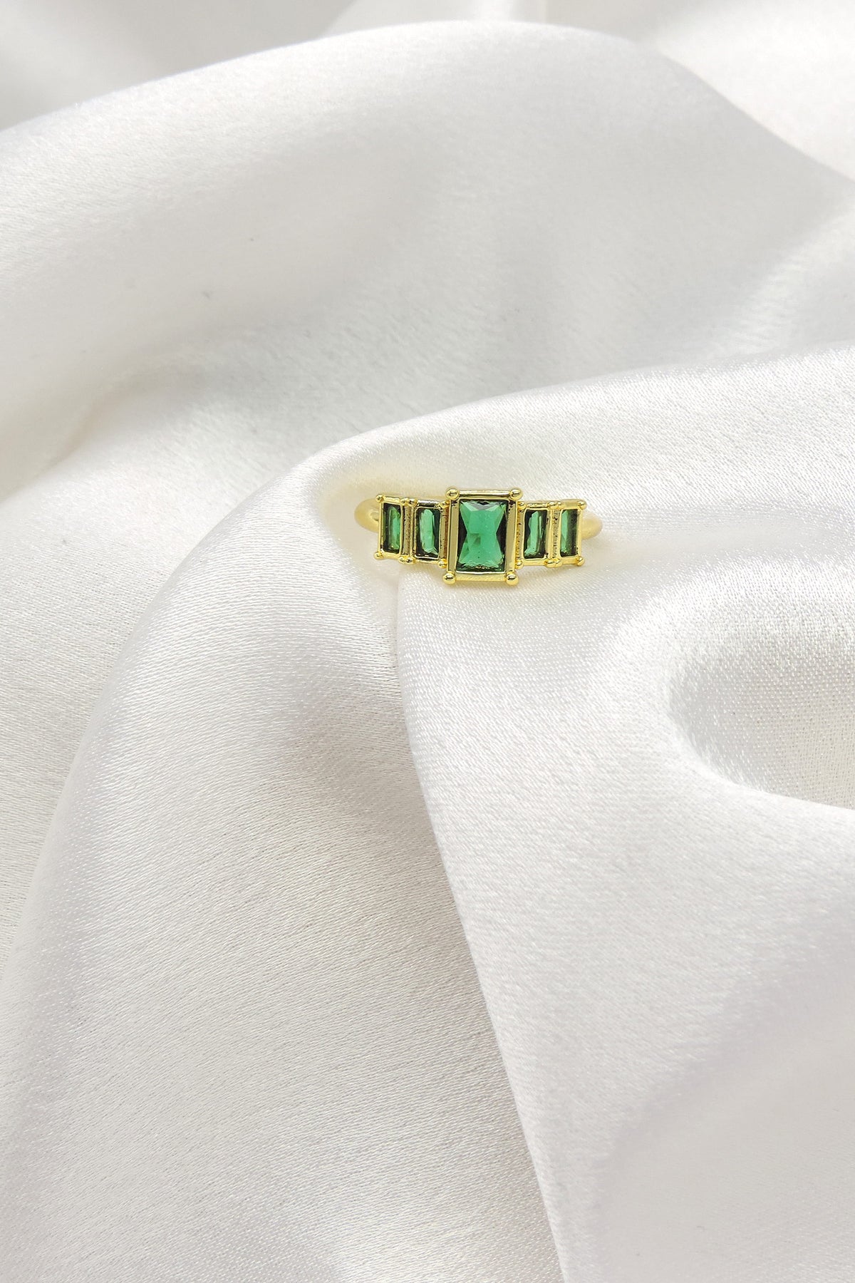 Green Baguette CZ Ring by Joyrias