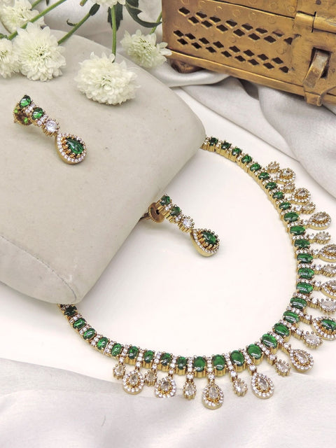 Emerald and diamond look necklace set – Indian CZ emerald necklace for weddings USA – Joyrias