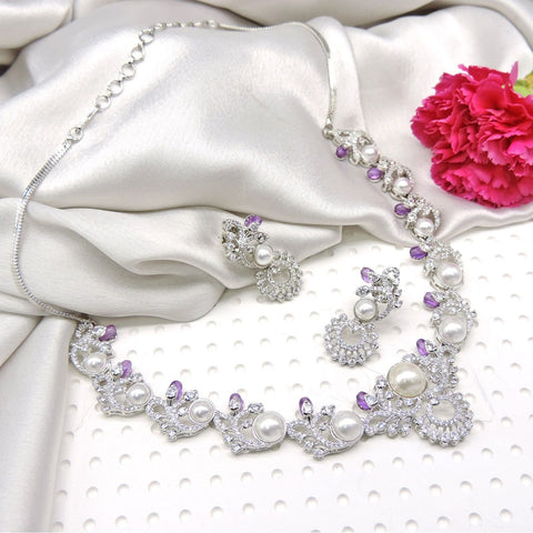 Pearl elegance silver necklace set – Indian silver pearl necklace for ethnic wear USA – Joyrias
