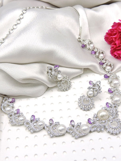 Pearl elegance silver necklace set – Indian silver pearl necklace for ethnic wear USA – Joyrias