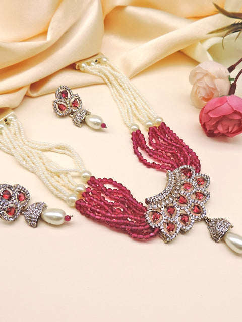 American diamond with pearls necklace set – Indian AD pearl necklace for weddings USA – Joyrias