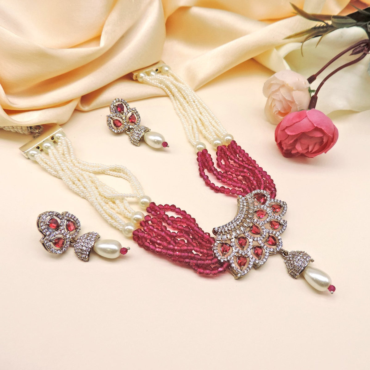 American Diamond with Pearls Necklace set Image 0
