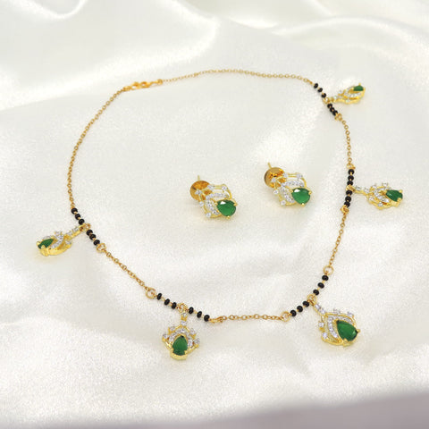 Green Stone Mangalsutra Necklace Set with CZ 