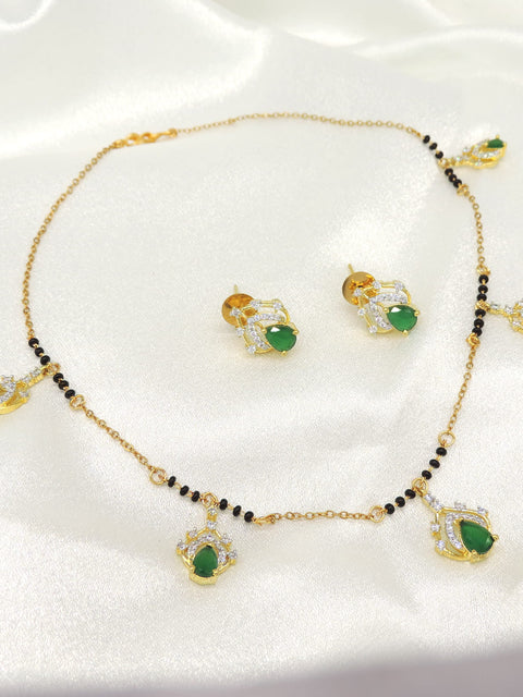 Green Stone Mangalsutra Necklace Set with CZ 