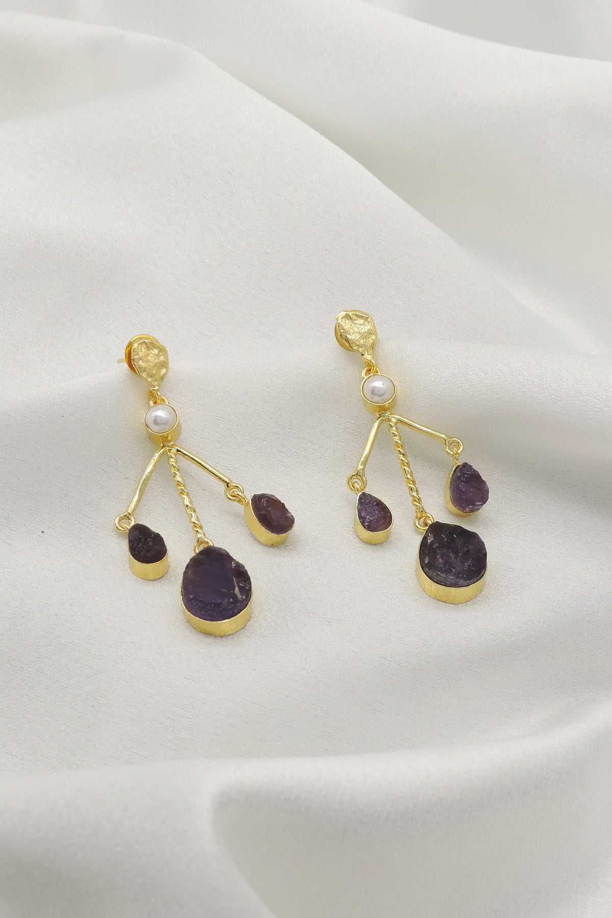 Multi Stone Drop Earrings with Pearl | Natural Gemstone Statement Earrings