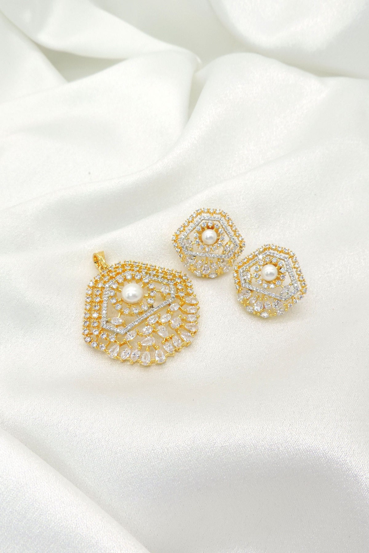 Pearl CZ Pendant Set