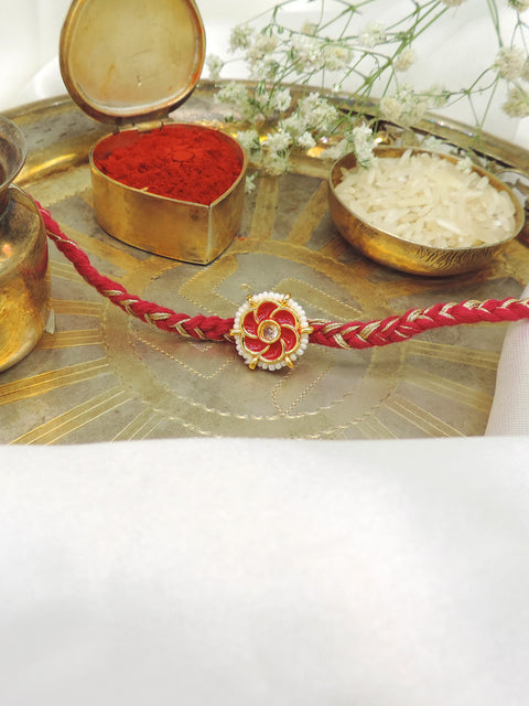 Red Floral Bhaiya Rakhi