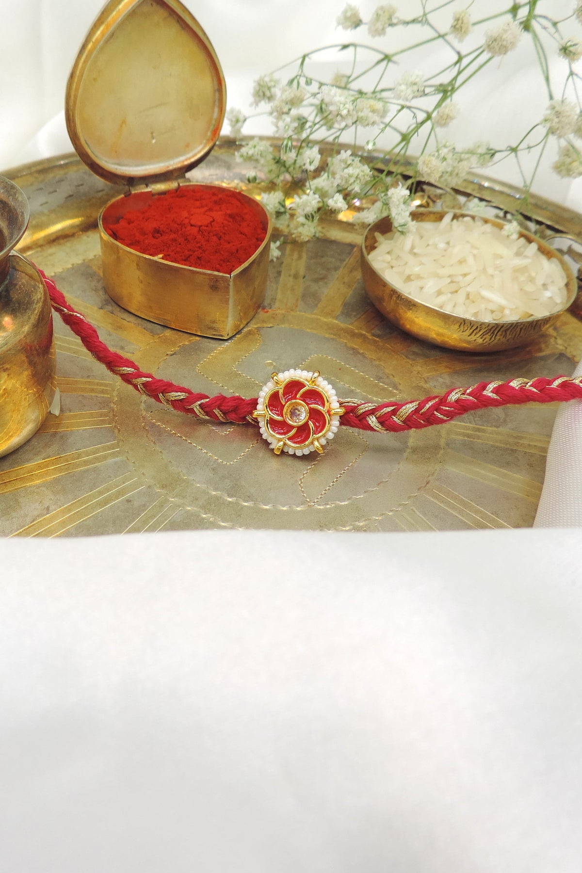 Red Floral Bhaiya Rakhi