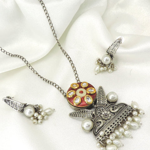 Oxidized Pearl Necklace Set
