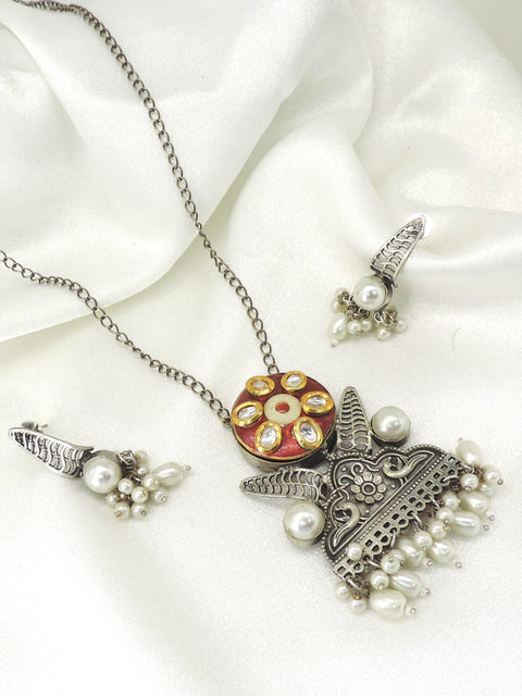 Oxidized Pearl Necklace Set