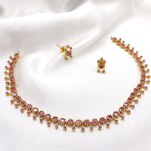 Royal CZ AD ruby necklace set with matching ruby earrings by joyrias