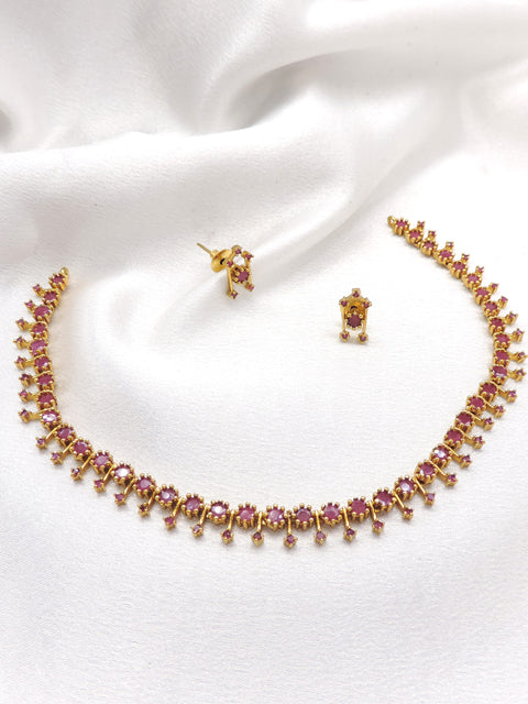 Royal CZ AD ruby necklace set with matching ruby earrings by joyrias