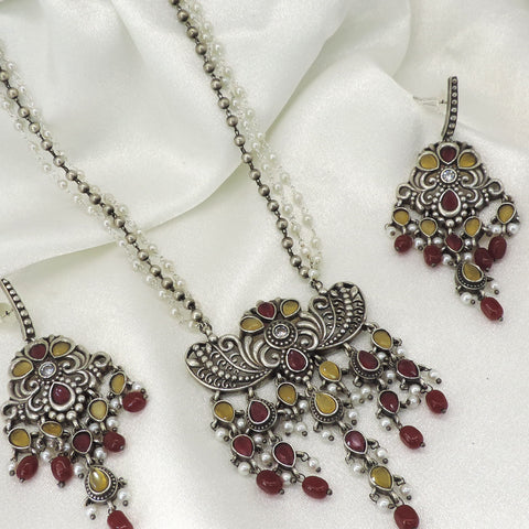 Mustard maroon necklace set by Joyrias