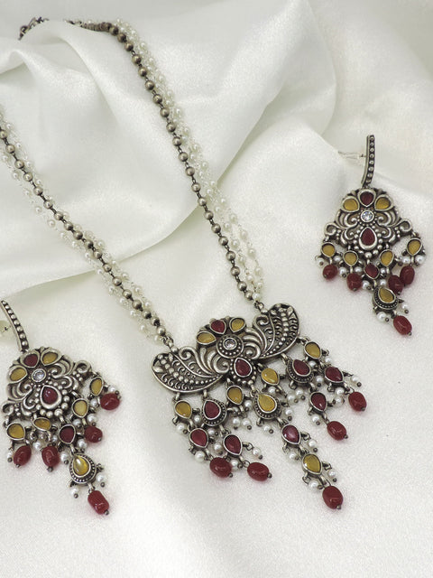 Mustard maroon necklace set by Joyrias