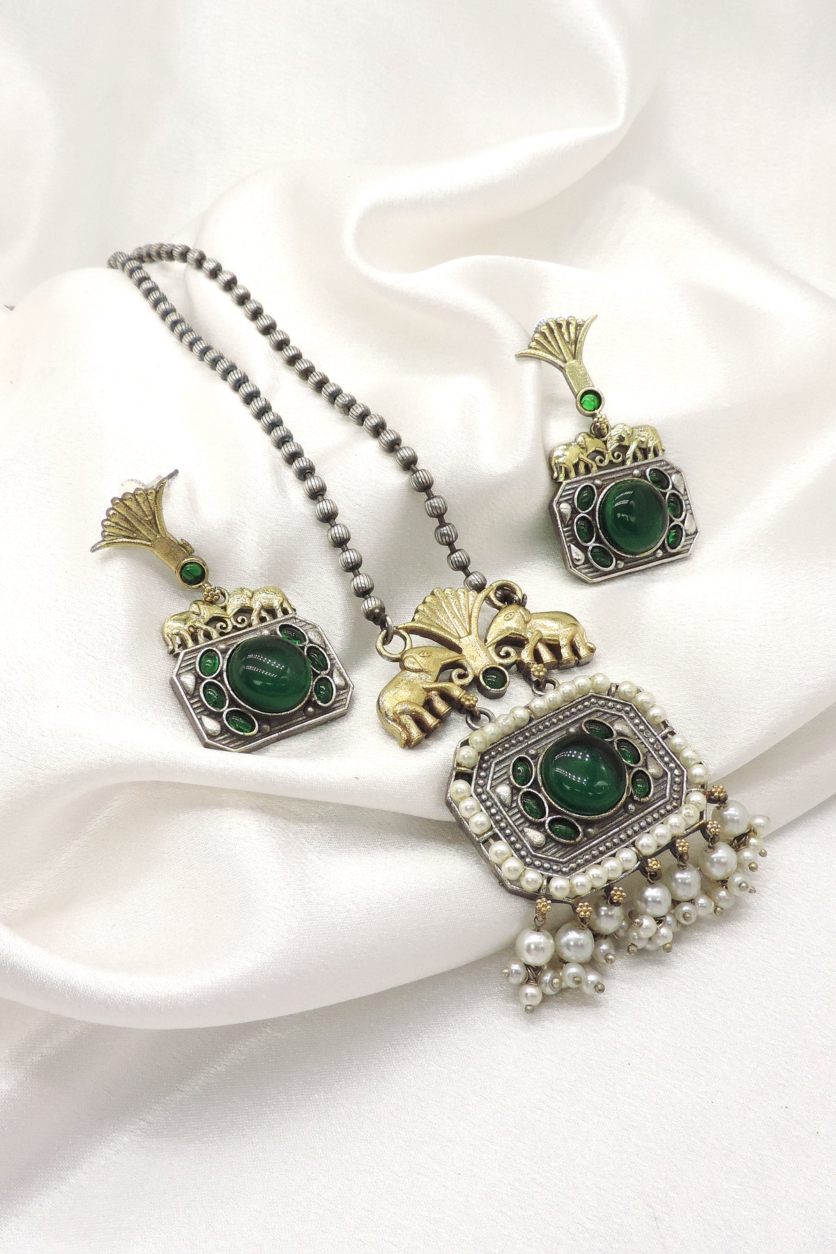 Pink Elephant Oxidized Necklace Set