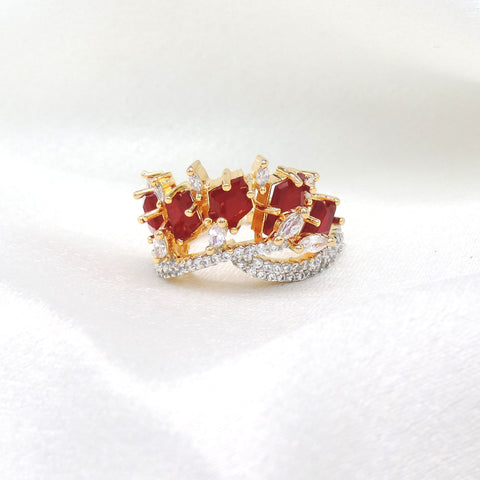 Red AD CZ ring with gold-toned detailing by joyrias