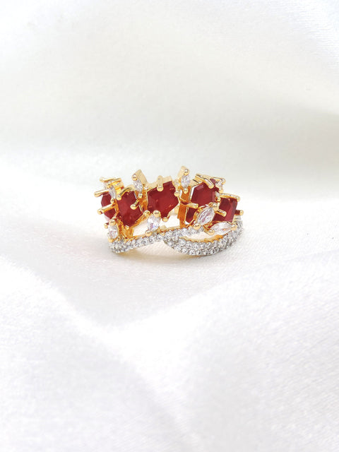 Red AD CZ ring with gold-toned detailing by joyrias