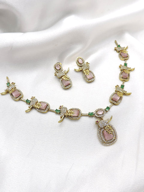 Emerald Ruby Peacock CZ AD Necklace Set