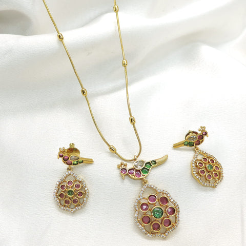 Traditional peacock kundan motif gold-tone pendant set