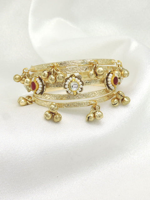 Gold tone ghungroo kundan bangle by Joyrias
