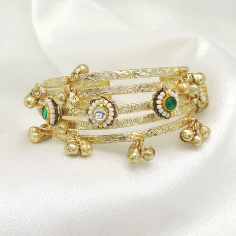 Green stone ghungroo cuff bangle by Joyrias