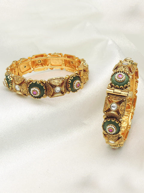 Heritage green stone bangle set by Joyrias