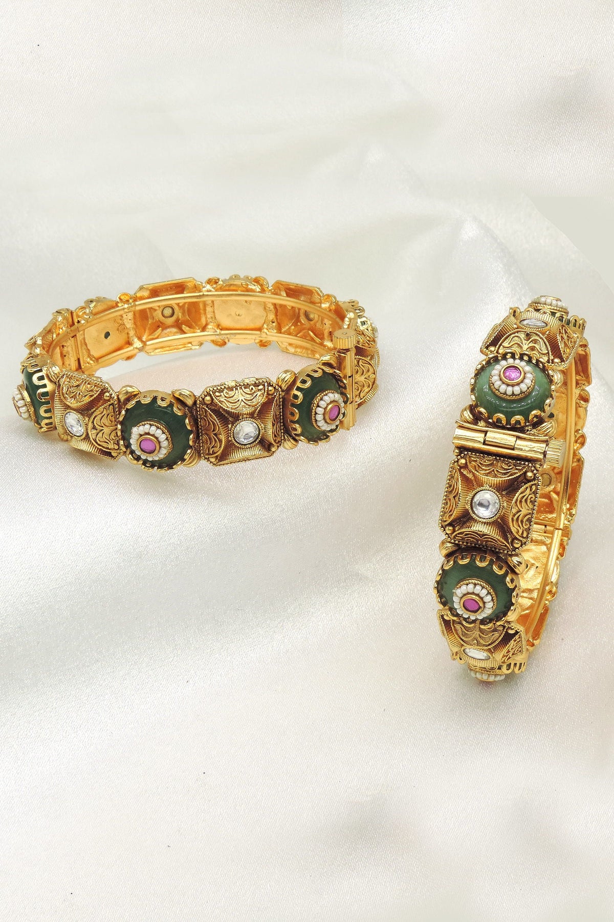Heritage green stone bangle set by Joyrias