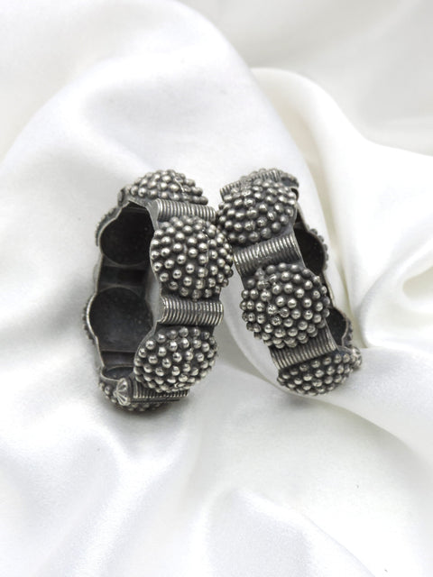 Oxidized silver beaded cluster openable bangle set by joyrias